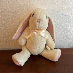 Trading Co White Easter Bunny Rabbit Spring Pink Bow Floppy Ears Jointed 8.5"